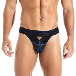 SKYSPER Herren Jockstrap Strings Tanga Boxersshorts Sexy Unterwäsche mit Bein Riemen Männer Sportunterwäsche Sport Unterhose, SG07 Blau, S von SKYSPER