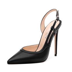 SKYSTERRY Damen-Pumps mit Slingback-Absatz, geschlossen, spitzer Zehenbereich, 11,9 cm, Stiletto, hohe Absätze, sexy, Hochzeit, Party, Büro, Arbeit, matte Anzugschuhe, Schwarz, 42 EU von SKYSTERRY