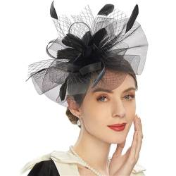 Fascinator-Hut für Damen Vintage Mesh Haarschmuck Partyhüte Feder Haarbänder Stirnbänder von SLEDEZ