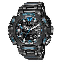Große Armbanduhr, Sport Digital Uhren Herren 50m Wasserfest Stoßsicher mit Leuchtende Funktion Große Zifferblatt Militär Tactical Armbanduhr,Black blue von SMAEL