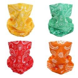 SMEHCF 4 Mehrzweck Bandanas für Damen Herren Stirnband Sturmhaube Haar Kopftuch Gesicht Halbmaske Halsmanschetten atmungsaktiv wiederverwendbar waschbar Rot Orange Grün Gelb Cashew Blume von SMEHCF