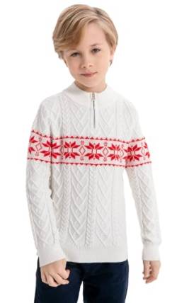 SMILING PINKER Jungen Pullover Weihnachten Strickpullover Quarter-Zip Kabel Gestrickt Kinder Herbst Winter Langarm Strickpulli(Weiß,6-7 Jahre) von SMILING PINKER