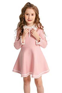 SMILING PINKER Mädchen Kleider Langarm Strickkleid Rüsche Bowknot Pulloverkleid(2-3 Jahre,Rosa) von SMILING PINKER