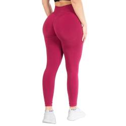 SMILODOX Leggings Damen Slayton Scrunch, Seamless Push-Up Sporthose High Waist V-Shape Bund Sportleggings Invisible Scrunch Blickdicht Yogahose für Fitness Gym Yoga & Alltag, Größe:XS, Color:Rot von SMILODOX