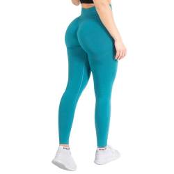 SMILODOX Leggings Damen Slayton Scrunch, Seamless Push-Up Sporthose High Waist V-Shape Bund Sportleggings Invisible Scrunch Blickdicht Yogahose für Fitness Gym Yoga & Alltag, Größe:M, Color:Petrol von SMILODOX