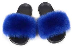 SMIUPIN Mode Damen Pelz Flats Slides Sandalen Hausschuhe Furry Fuzzy Cozy Open Toe Fluffy Slides Slippers Fur Feather Slip On Schuhe,38-39,blue von SMIUPIN