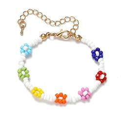 Bunte Gänseblümchen Blumenarmbänder Im Boho Stil Handgefertigte Perlen Fußkettchen Verstellbare Charm Armbänder Geflochtene Schnur Armreifen für Sommer und Strand für Frauen Mädchen und Kinde von SMTSEC