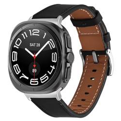 SMYAOSI Armband für Samsung Galaxy Watch 7 Ultra 47mm Band, Elegantes Echtes Lederarmband für Galaxy Watch7 Ultra 47MM Smart Watch Strap Lederarmbänder für Männer und Frauen Armbänder (Schwarz) von SMYAOSI