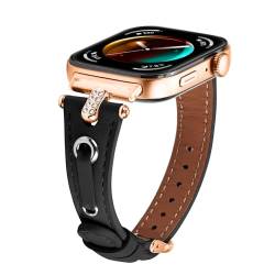 SMYAOSI Leder Bling Armband für Huawei Watch Fit 3 Band, Elegantes Echtes Lederarmband für Huawei Watch Fit3 Smart Watch Strap Lederarmbänder für Männer und Frauen (Silbere Schnalle, Schwarz) von SMYAOSI