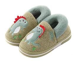 SMajong Hausschuhe Mädchen Kinder Plüsch Pantoffeln Jungen Warme Gefüttert Hausschuhe Winter Cartoon rutschfeste Slipper 33/34 EU, Farbe: Grün-2 (Etikettengröße 230) von SMajong