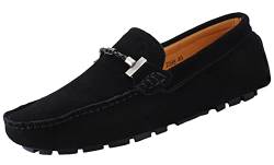 SMajong Herren Klassische Mokassin Wildleder Penny Loafers Comfort Halbschuhe Bootsschuhe Weich Flache Fahrende Schuhe Schwarz 41 EU von SMajong