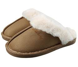 SMajong Lammfell Hausschuhe Damen Herren Flach Home rutschfeste Slippers Wärme Weiche Plüsch Pantoffel Indoor Hause Slippers Khaki 44/45 EU (Sohlengröße 46/47) von SMajong