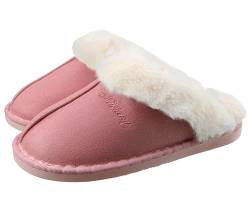 SMajong Lammfell Hausschuhe Damen Herren Flach Home Rutschfeste Slippers Wärme Weiche Plüsch Pantoffel Indoor Hause Slippers Rosa 34/35 EU (Sohlengröße 36/37) von SMajong