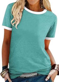 SOADKP Tshirt Damen Kurzarm Sommer Oberteile Elegant Baumwolle Tops Tunika Bluse (see blau/L) von SOADKP