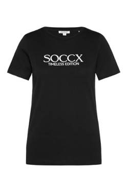 SOCCX Damen Basic T-Shirt mit Logo Print Black XL von SOCCX