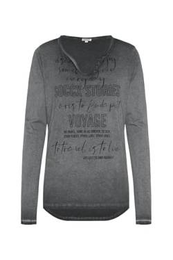 SOCCX Damen Henley-Shirt mit Wording Glitter Print Black M von SOCCX