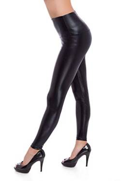 SOFTSAIL Leggings Für Damen Mit High Waist Skinny Hose Aus Latex Glanz-Leggings Mit Lederoptik Alltagshose Hohe Taille Elastischer Bund, Schwarz 42 von SOFTSAIL