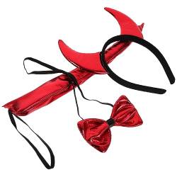 SOIMISS 1 Satz Cosplay-kopfschmuck-requisite Ochsenhorn-stirnband-fliege Haarband Aus Teufelshorn Halloween-cosplay Teufelsfliegenschwanz Stirnband Mit Teufelshörnern Party-horn Stoff Rot von SOIMISS