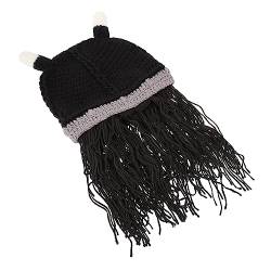 SOIMISS 1Stk bärtiger Hut cap lustig Costume hat Stage hat Warm hat Viking hat with beard Bart Wikingerhelm Feiertagspartyhut Hut aus Kuhhorn Cosplay-Kopfbedeckung Barthut Garn Black von SOIMISS