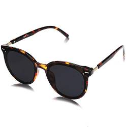 SOJOS Klassisch Retro Runde Sonnenbrille Damen Herren Groß Brille BLOSSOM SJ2067 mit Demi Rahmen/Grau Linse von SOJOS