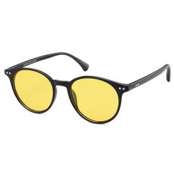 SOJOS Polarisiert Runde Sonnenbrille Damen Herren Retro Vintage UV400 Schutz Nachtsichtbrille Runde Kleine für Schmales Gesicht MAY SJ2113 mit Schwarz Rahmen/Gelb Linse von SOJOS