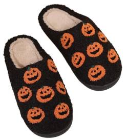 SOKTDO Kürbis-Hausschuhe, Halloween-Hausschuhe for Damen und Herren, Flauschige Memory Foam-Hausschuhe, Flauschige warme Paarschuhe(Style 3,42-43) von SOKTDO