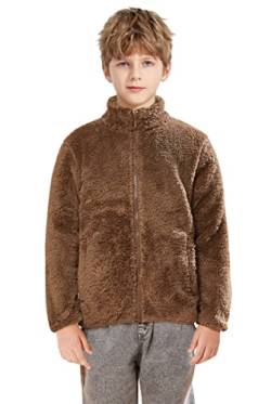 SOLOCOTE Jungen Mädchen Sherpa Fleece Mäntel Langarm Full Zip Kinder Jacke SLN2214-Brown-11-12Y von SOLOCOTE