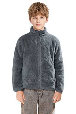 SOLOCOTE Jungen Mädchen Sherpa Fleece Mäntel Langarm Full Zip Kinder Jacke SLN2214-Dark Grey-11-12Y von SOLOCOTE