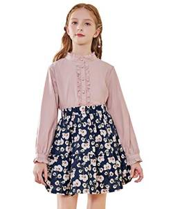 SOLOCOTE Mädchen weiße Bluse Rüschen Langarm Knopfleiste Hemden Prinzessin Baumwolle Lose Weiche Tops Frühling und Sommer rosa 9-10 Jahre von SOLOCOTE