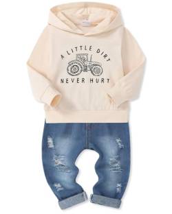 SOLOYEE Baby Boys Outfits Kleidung Sets Säugling Mode Brief Muster lange Ärmel mit Kapuze Sweatshirt und Jeans Hosen 2 tlg, 2-3 Jahre, Aprikose von SOLOYEE