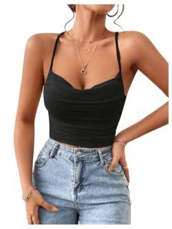 SOLY HUX Damen Camisole Top Crop Top Sommer Trägertop Y2K Bauchfrei Sommertop Kreuzgurt Partytop Festvial Outfit Tanktop Untertop Schwarz S von SOLY HUX