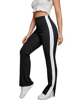 SOLY HUX Damen Hose Jogginghose Schlaghose Straighthose Hohe Elastische Bund Jogger Pants Sporthose Fitnesshose mit Schlitz Schwarz und Weiss S von SOLY HUX