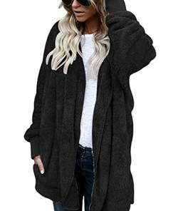 SOMTHRON Damen Plüschjacke Kapuzenjacke Teddy Fleece Jacke Damen Revers Strickjacke Sweatjacke für Herbst Winter Teddyfleecejacke übergröß Wintermantel,S-5XL von SOMTHRON