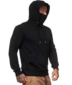 SOMTHRON Herren Hoodie mit Gesichtsmaske Langarm Pullover einfarbig mit Kapuze mit Kordelzug Tasche Sport Herbst Winterbekleidung(BL,L) von SOMTHRON