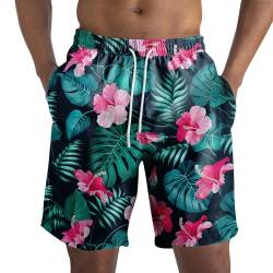 SOOUICKER Badehose Herren Palmen Badeshorts Herren Lang Bunt Bermuda Shorts Herren Hawaii Schwimmhose Herren Weit Badehose Herren Muster Badeshorts Herren Schnelltrocknend von SOOUICKER