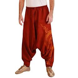 SOOUICKER Haremshose Herren Bunt Jogginghose Herren Vintage Baggy Haremshose Herren Muster Aladinhose Herren Bunt Jogginghose Herren Harem Haremshose Herren Mit Taschen Braun Rot von SOOUICKER