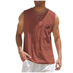 SOOUICKER Mittelalter Hemd Herren Ärmellos Tank Top Herren Leinen Tank Top mit Schnürung Herren Leinenhemd Herren Ärmellos Yoga Tank Top Herren Sommer Weit Muskelshirts Herren Leinen von SOOUICKER