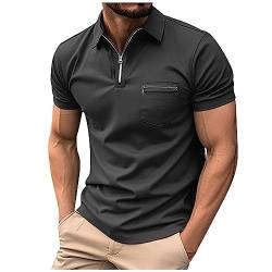 SOOUICKER Poloshirt Herren Kurzarm Zipper Poloshirts für Herren Regular Fit Arbeit Funktionsshirt Herren mit Kragen Poloshirt Herren Reißverschluss Tshirt Herren Elegant Einfarbig von SOOUICKER