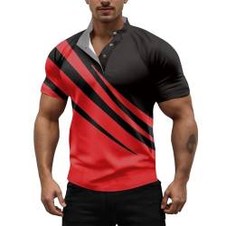 SOOUICKER Poloshirt Herren Kurzarm Zweifarbig Poloshirts für Herren Stehkragen Muster Tshirt Herren mit Kragen Modern Muskelshirts Herren Kurzarm Bunt Henley Shirt Herren mit Aufdruck von SOOUICKER