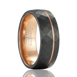 SOXEMAN Herren-Ring aus Wolfram, Schwarz Roségold, Ehering, Breite 8 mm, polierte Kanten mit vierseitigem Grafikdesign von SOXEMAN