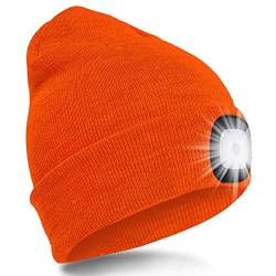 SPGOOD LED Beanie Beleuchtete Mütze mit Licht,Wiederaufladbare USB Winter Warm LED Mütze mit Licht,Lampe Laufmütze für Angeln,Jogger,Camping,Laufen(Fluoreszierendes Orange) von SPGOOD