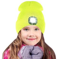 SPGOOD Mütze mit Led Licht Kinder,Led Mütze für Jungen und Mädchen,USB Wiederaufladbare LED Beleuchtete Beanie Mütze mit Licht,Winter Wärmer Haube mit LED Licht von SPGOOD