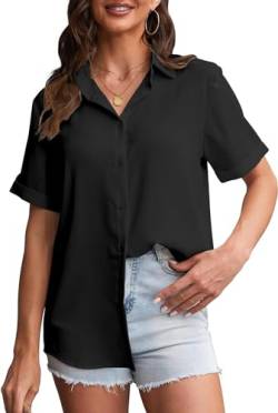 Bluse Damen Sommer Damenblusen Kurzarm Oberteile Damen Hemd Elegant Hemdbluse Casual V-Ausschnitt Solide Blusenshirt von SPRING SEAON