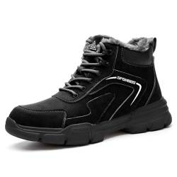 SPSHOOS Winter Sicherheitsschuhe Herren Damen Hoch Arbeitsschuhe Warm Gefüttert Sicherheitsstiefel Wasserdicht rutschfeste mit Stahlkappen Schwarz 44 von SPSHOOS