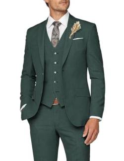 SPTALLFITJSV 3-teiliger Anzug für Herren, schmale Passform, Hochzeitsanzüge für Herren, elegante Ein-Knopf-Jacke, einreihige Weste, Hose, Dunkelgrün, XX-Large von SPTALLFITJSV