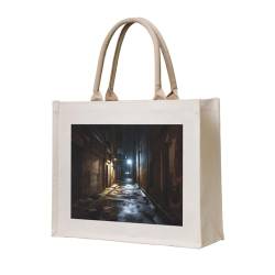 SRSXYMBD Dark Alley bedruckte Canvas-Tragetasche, Einkaufstasche, Schultertasche, beige, Einheitsgröße von SRSXYMBD