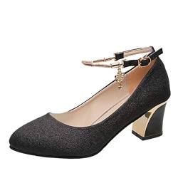 Brautschuhe Damen Seide wie Satin Stöckel Absatz geschlossene Zehe Pumps Hochzeit Bequem Pumps Mary Jane Satin Lace Hochzeitsschuhe Brautschuhe von SRTUMEY