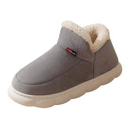 SRZYMJ Grey Hausschuhe Winter Hausschuhe Damen Herren Winter Hausschuhe Home Dicke Baumwolle Slip-on-Schuhe Männer rutschfeste Hausschuhe Indoor Plüsch Flache Herrenschuhe Große Größe Hausschuhe 40 von SRZYMJ