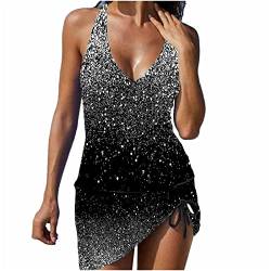 SRZYMJ Weiss Tankini Damen Bauchweg Mit Shorts Lang Badeanzug Damen Bikini Set Damen Push Up Tankini Badekleid Damen Große Große Zweiteiliger Badeanzug Damen Monokini Damen Push Up von SRZYMJ