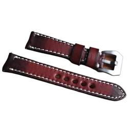 SSIMOO Echtes Leder Uhrenarmband 18mm 20mm 22mm 24mm Handgefertigtes Armband Edelstahl Schnalle Uhrenarmband for Panerai(Red,20mm) von SSIMOO